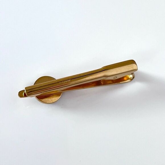 Vintage LaMode Gold Karat Clad Green Jade Tie Bar Clip - Picture 3 of 3